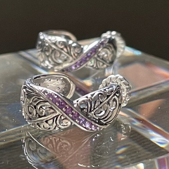 Bali Designs Robert Manse AMETHYST HOOP Earrings - Picture 7 of 13